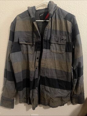 Alpinestars Men's Hooded Plaid Shirt Jacket in Gray and Black Size M